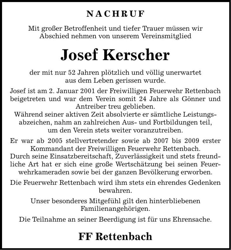 Traueranzeige Josef Kerscher