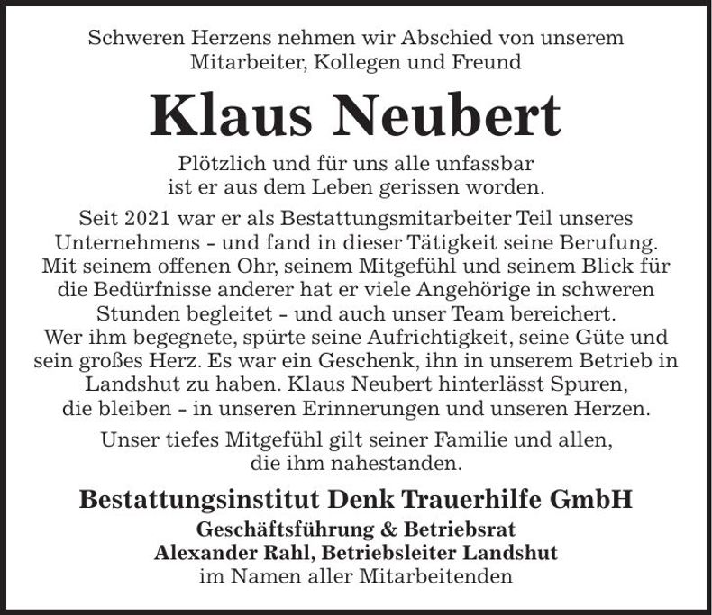 Traueranzeige Klaus Neubert