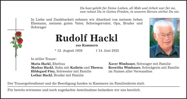 Traueranzeige Rudolf Hackl