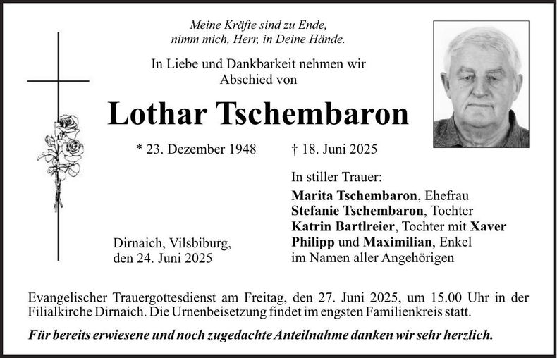 Traueranzeige Lothar Tschembaron
