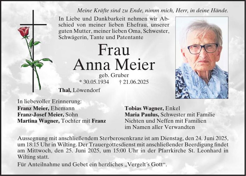 Traueranzeige Anna Meier