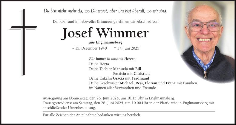 Traueranzeige Josef Wimmer