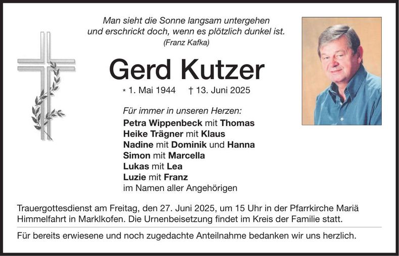 Traueranzeige Gerd Kutzer