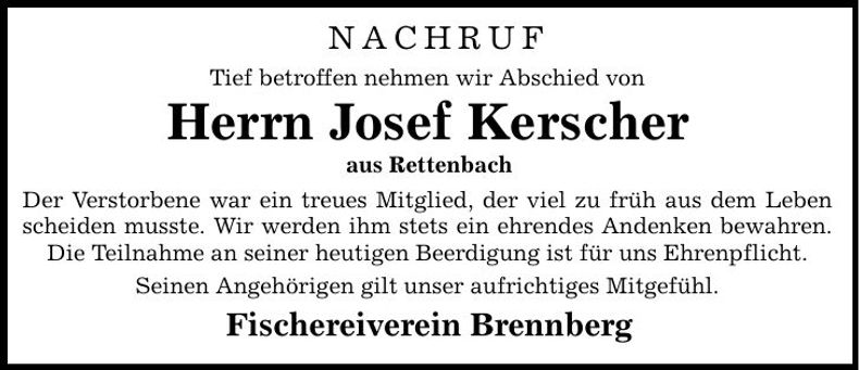 Traueranzeige Josef Kerscher