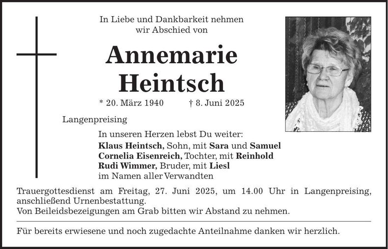 Traueranzeige Annemarie Heintsch