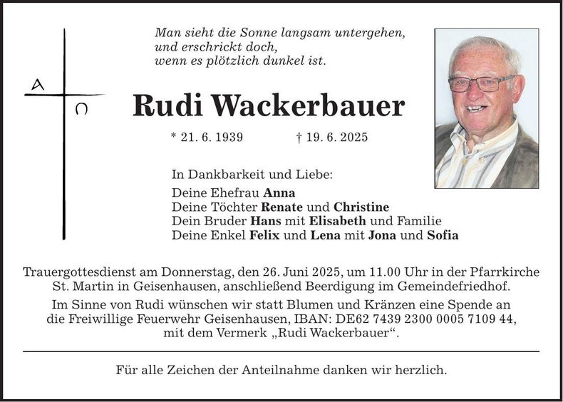 Traueranzeige Rudi Wackerbauer