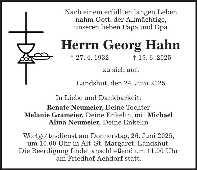 Traueranzeige Georg Hahn