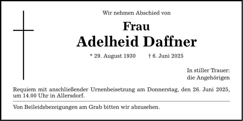 Traueranzeige Adelheid Daffner