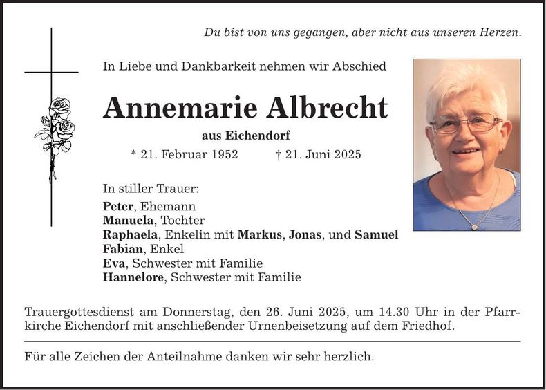 Traueranzeige Annemarie Albrecht