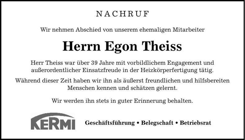 Traueranzeige Egon Theiss