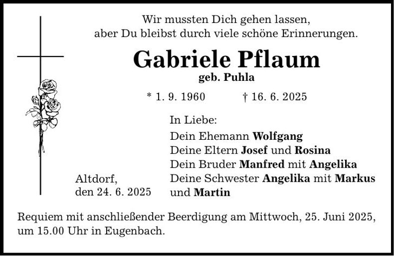 Traueranzeige Gabriele Pflaum