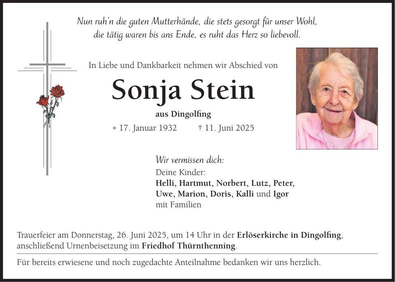 Traueranzeige Sonja Stein