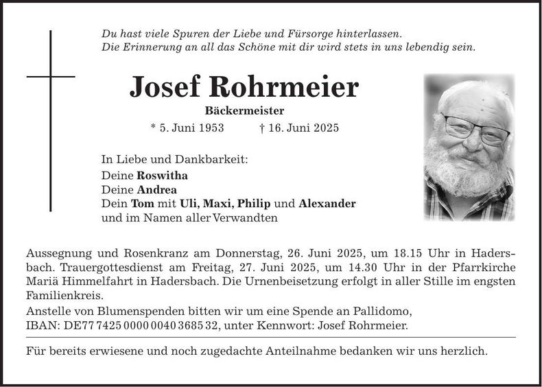 Traueranzeige Josef Rohrmeier