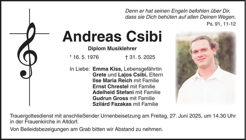 Traueranzeige Andreas Csibi