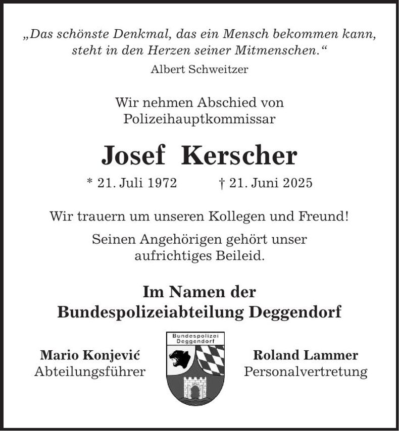 Traueranzeige Josef Kerscher
