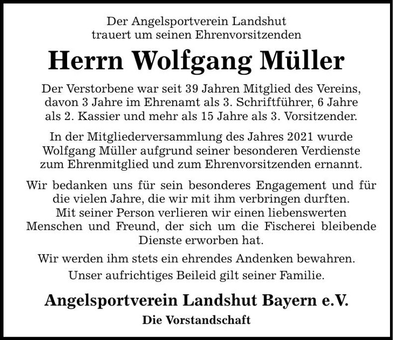 Traueranzeige Wolfgang Müller