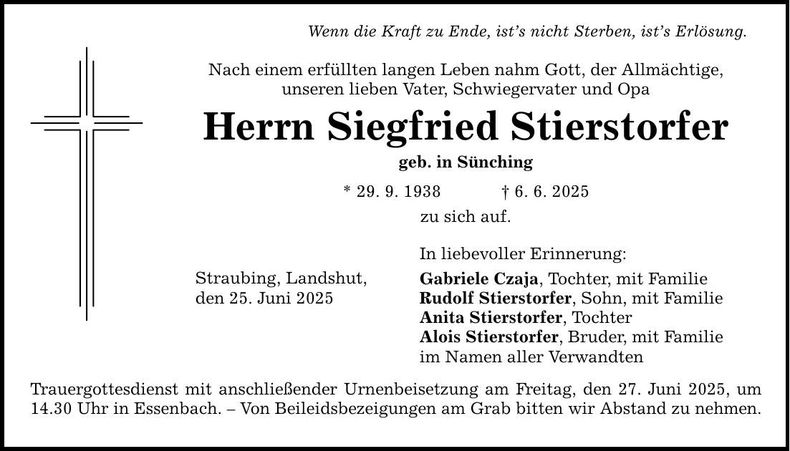 Traueranzeige Siegfried Stiersdorfer