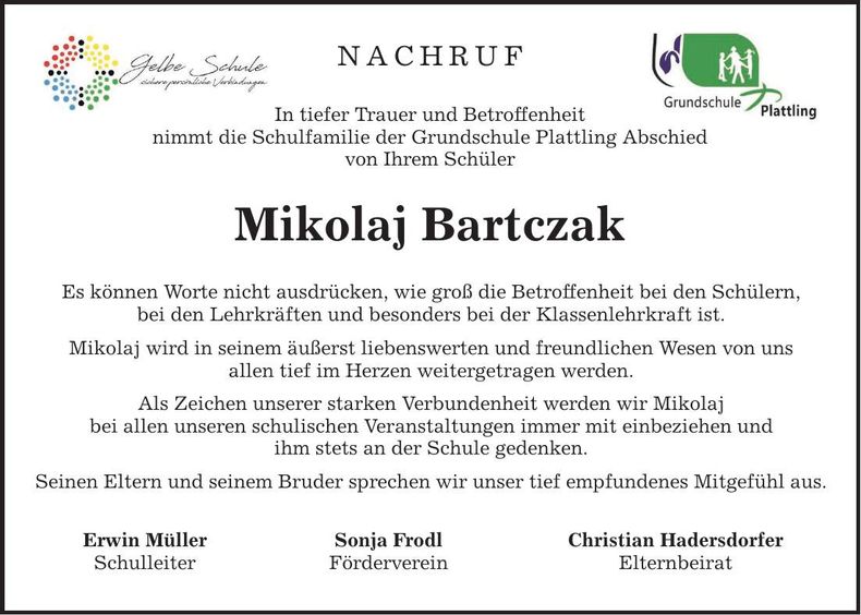 Traueranzeige Mikolaj Bartczak