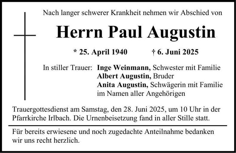 Traueranzeige Paul Augustin