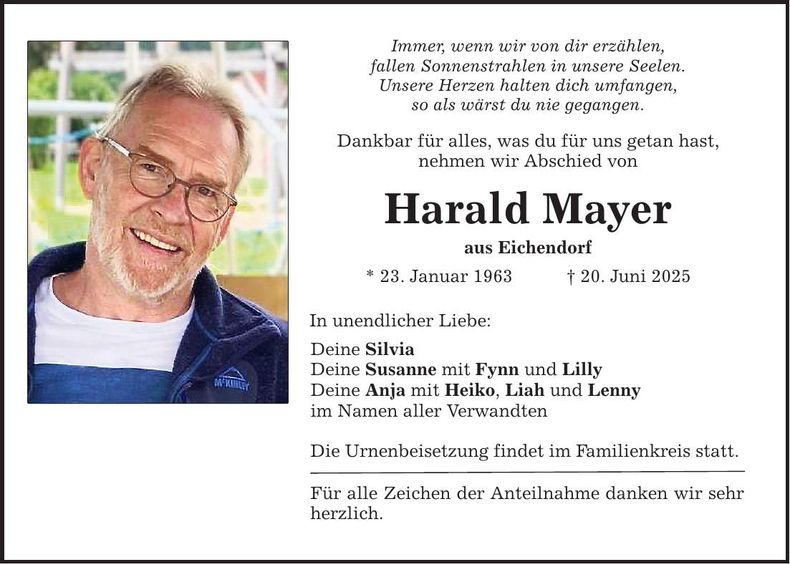 Traueranzeige Harald Mayer