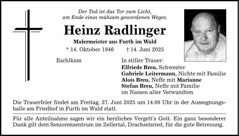 Traueranzeige Heinz Radlinger
