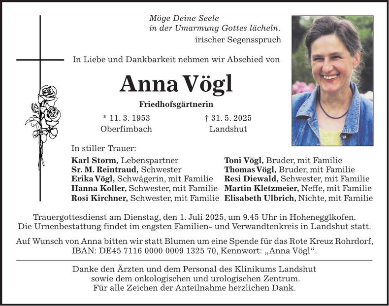 Traueranzeige Anna Vögl