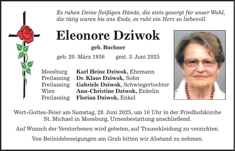 Traueranzeige Eleonore Dziwok