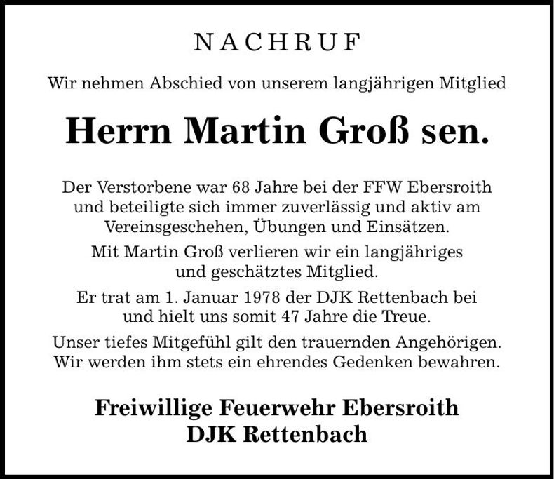Traueranzeige Martin Groß