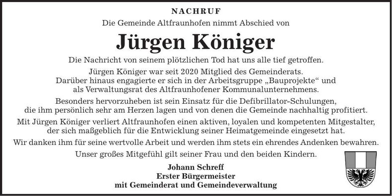 Traueranzeige Jürgen Königer