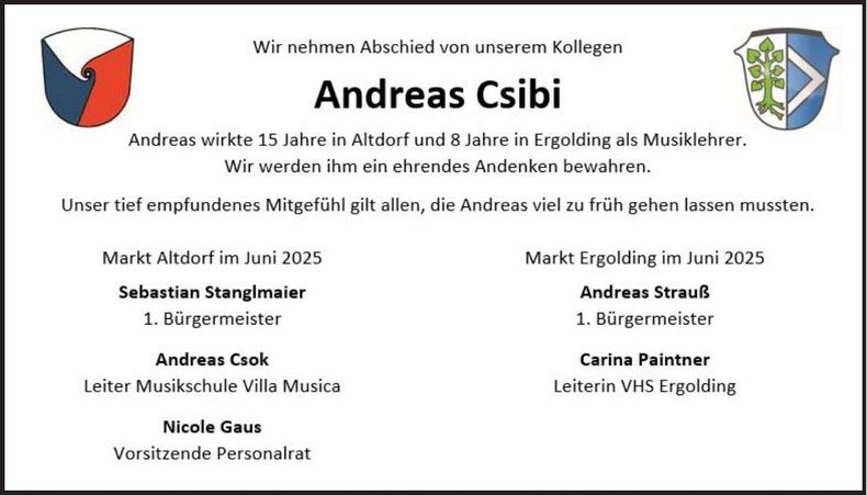 Traueranzeige Andreas Csibi