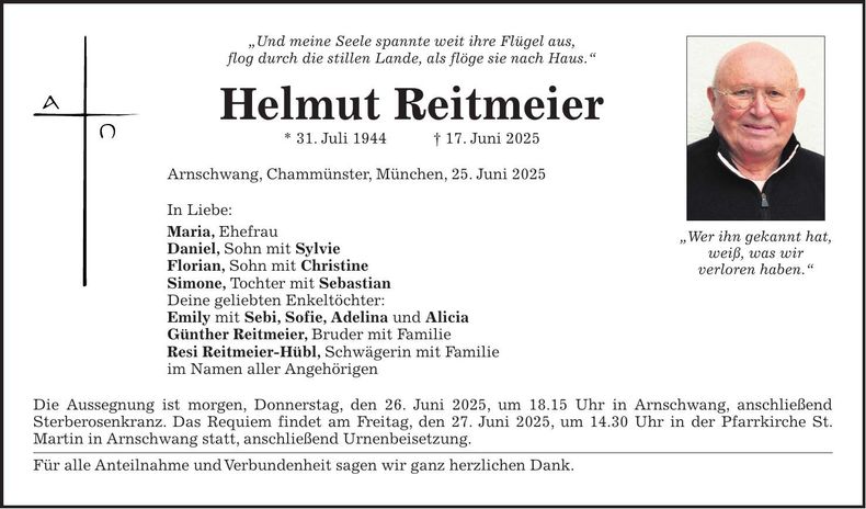 Traueranzeige Helmut Reitmeier