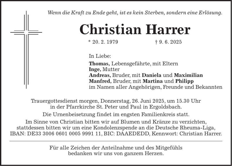 Traueranzeige Christian Harrer