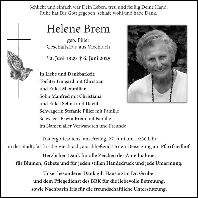 Traueranzeige Brem Helene