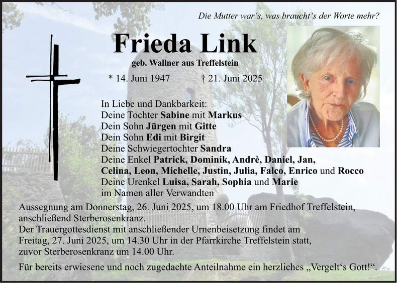 Traueranzeige Frieda Link