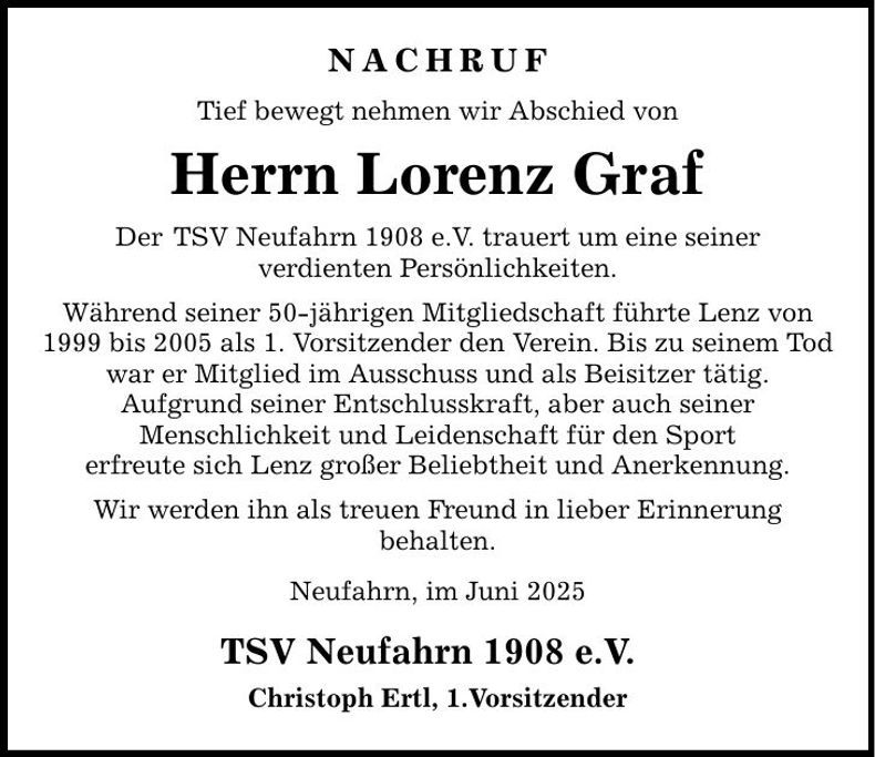 Traueranzeige Lorenz Graf