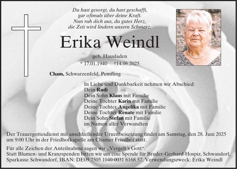 Traueranzeige Erika Weindl