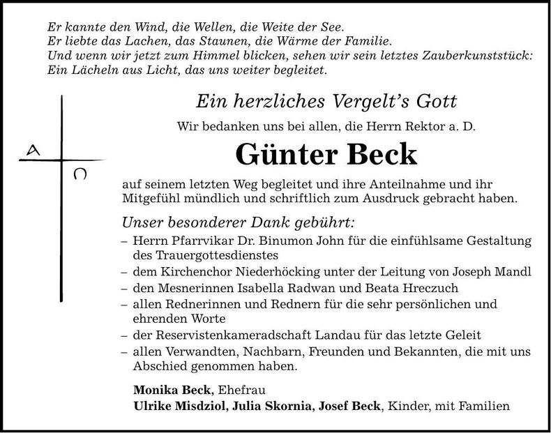Traueranzeige Günter Beck