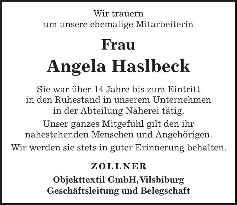 Traueranzeige Johanna Metzka