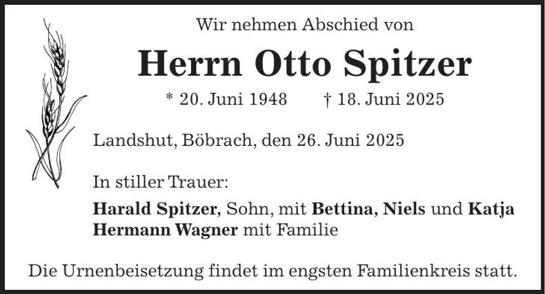 Traueranzeige Otto Spitzer