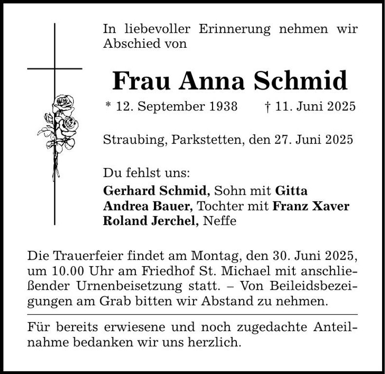 Traueranzeige Anna Schmid