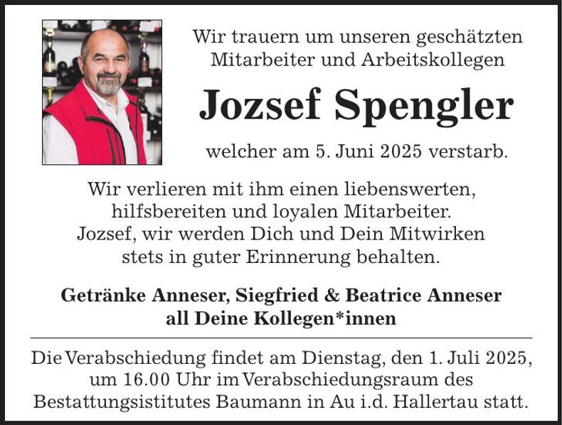 Traueranzeige Jozsef Spengler