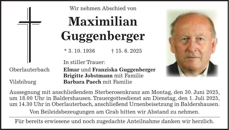 Traueranzeige Maximilian Guggenberger