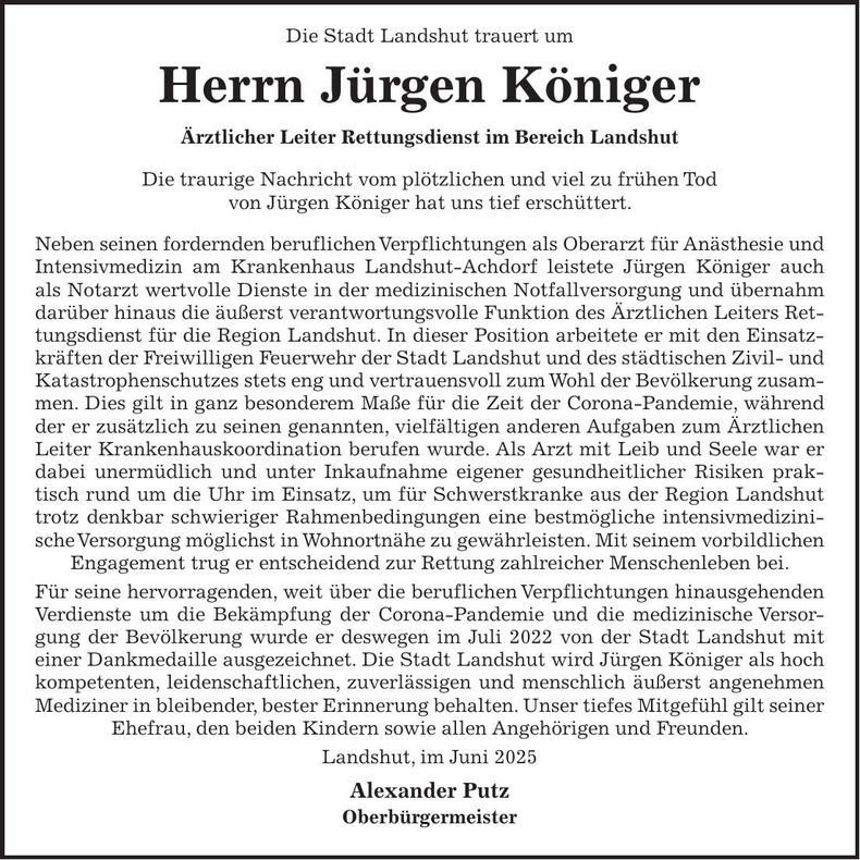 Traueranzeige Jürgen Königer