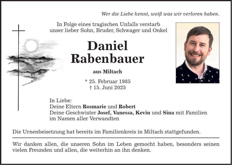 Traueranzeige Daniel Rabenbauer