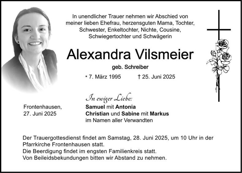 Traueranzeige Alexandra Vilsmeier