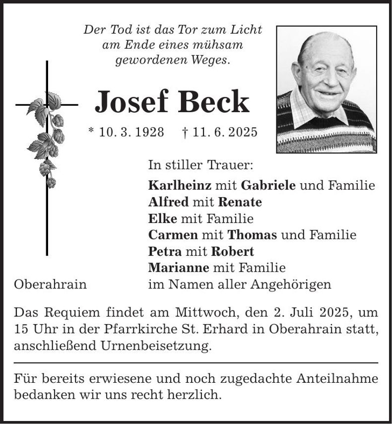 Traueranzeige Josef Beck
