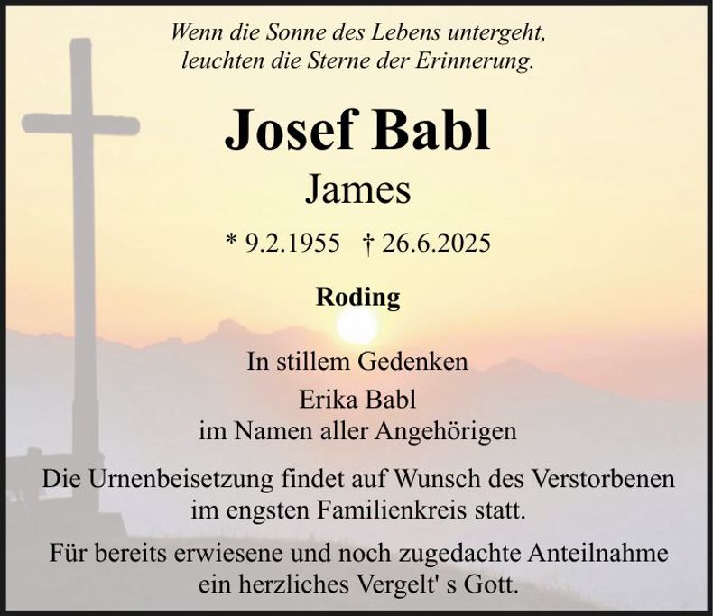 Traueranzeige Josef Babl