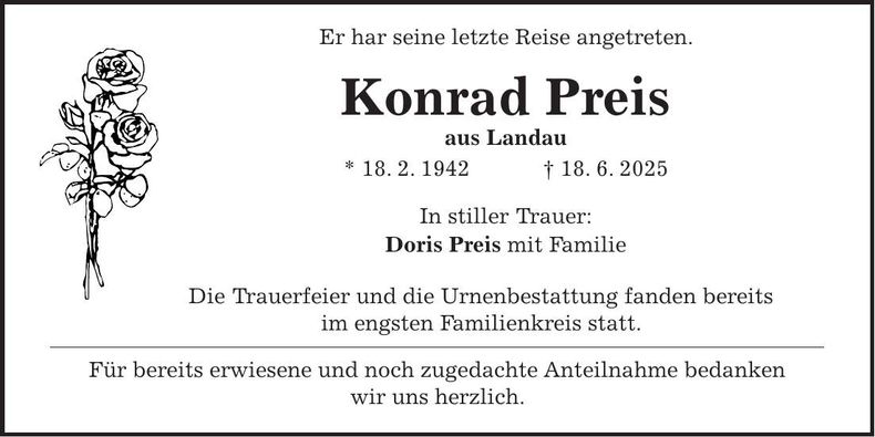 Traueranzeige Konrad Preis