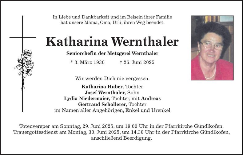 Traueranzeige Katharina Wernthaler