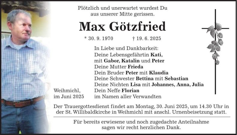 Traueranzeige Max Götzfried
